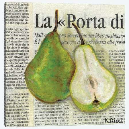 Pear On Newspaper Canvas Print #RCI11} by Katia Ricci Canvas Print