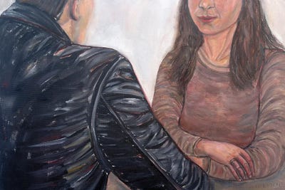Brown - Canvas Prints: Couple Having A Conversation At A Table by Katia Ricci