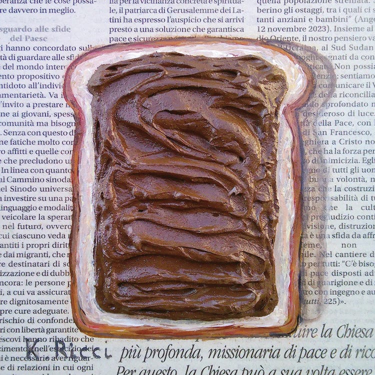 Nutella Toast On Newspaper by Katia Ricci wall art