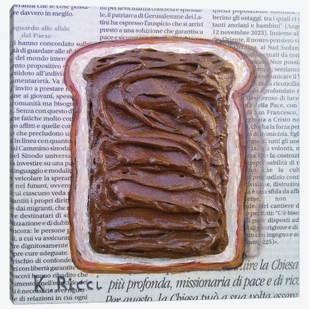 Nutella Toast On Newspaper Canvas Print #RCI13} by Katia Ricci Art Print