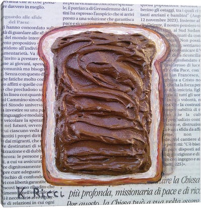 Nutella Toast On Newspaper Canvas Art Print - Katia Ricci