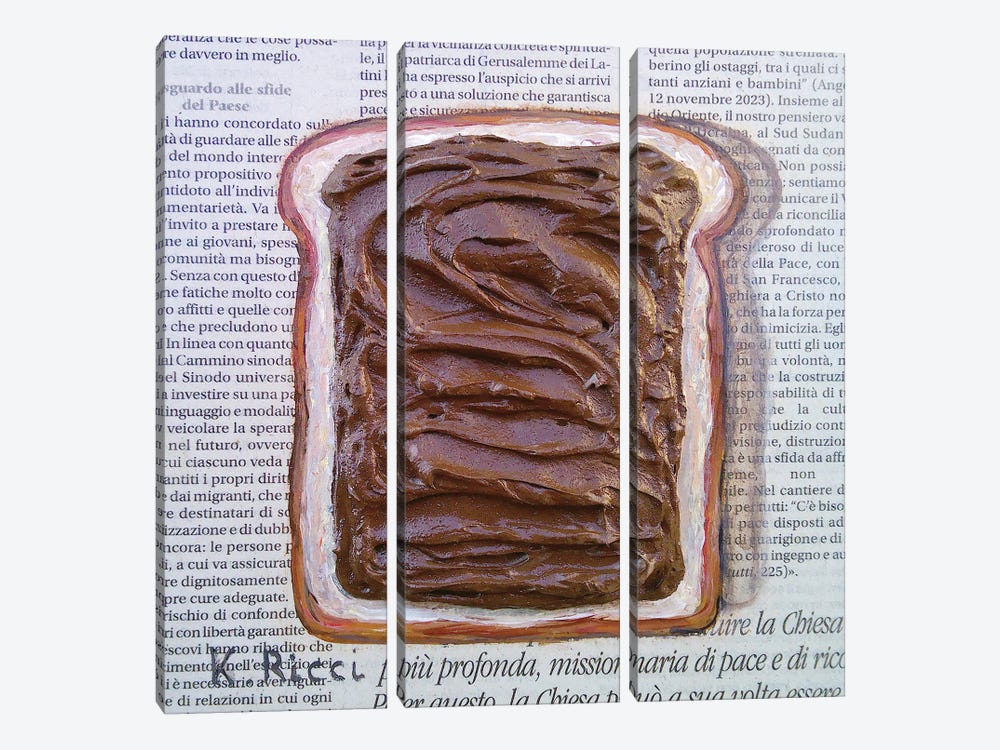 Nutella Toast On Newspaper by Katia Ricci 3-piece Art Print