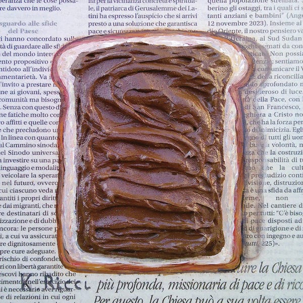Katia Ricci: Nutella Toast On Newspaper by Katia Ricci