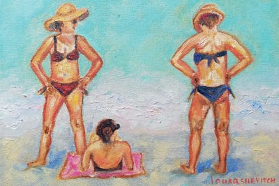 Canvas Print: Summer Beach Scene With Three Women by Katia Ricci - thumbnail
