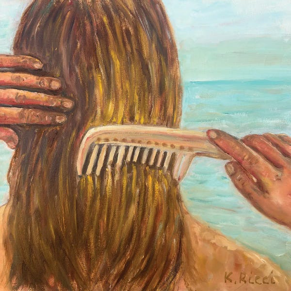 Woman Combing Her Hair By The Sea