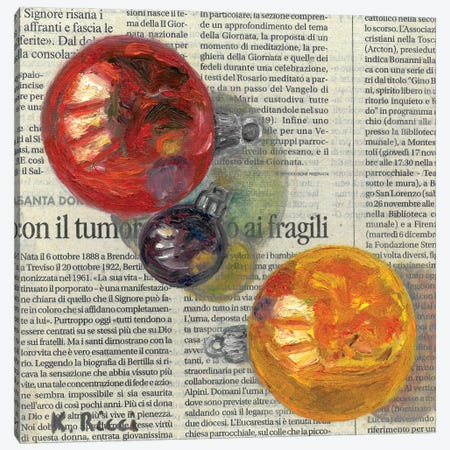 New Year Balls On Newspaper Canvas Print #RCI14} by Katia Ricci Canvas Art
