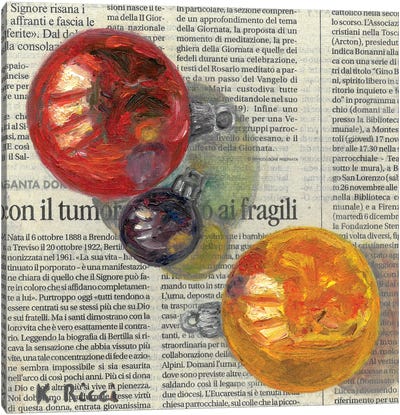 New Year Balls On Newspaper Canvas Art Print - Katia Ricci