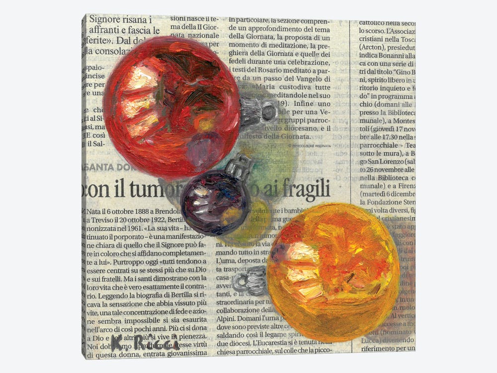 New Year Balls On Newspaper by Katia Ricci 1-piece Canvas Art