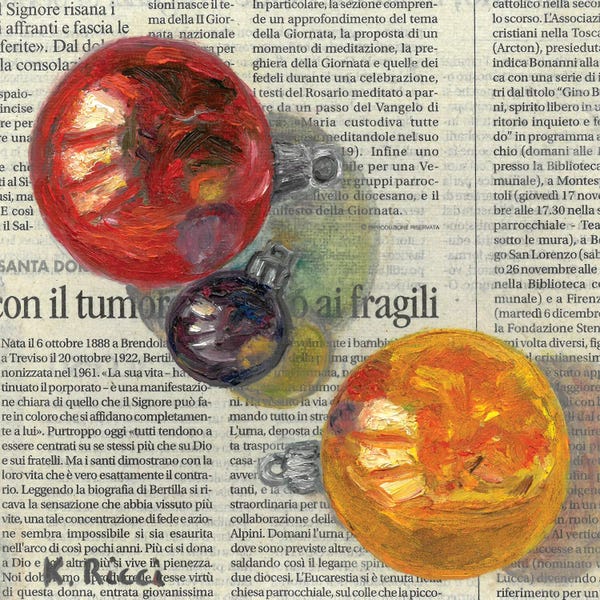 Vintage Christmas: New Year Balls On Newspaper by Katia Ricci