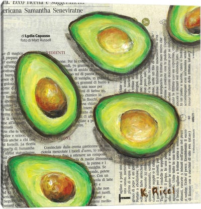Avocados On Newspaper Canvas Art Print - Avocados