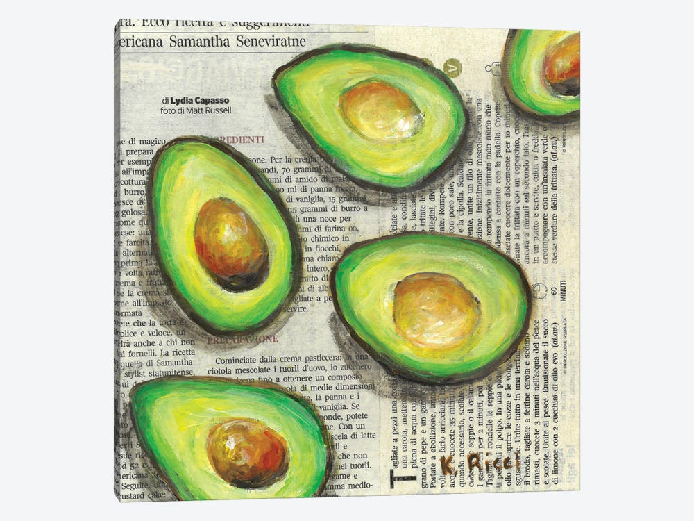 Avocados On Newspaper by Katia Ricci 1-piece Canvas Art Print
