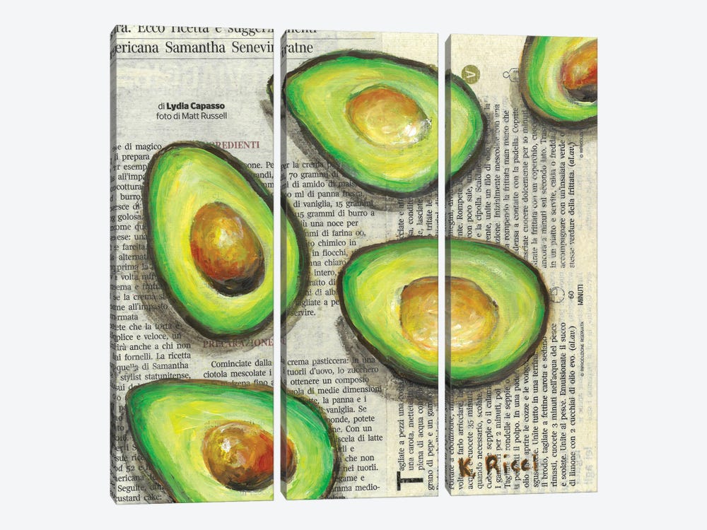 Avocados On Newspaper by Katia Ricci 3-piece Canvas Print