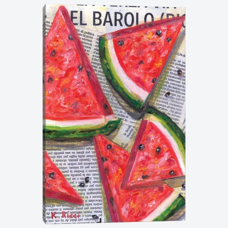 Watermelon Slices On Newspaper Canvas Print #RCI16} by Katia Ricci Canvas Art