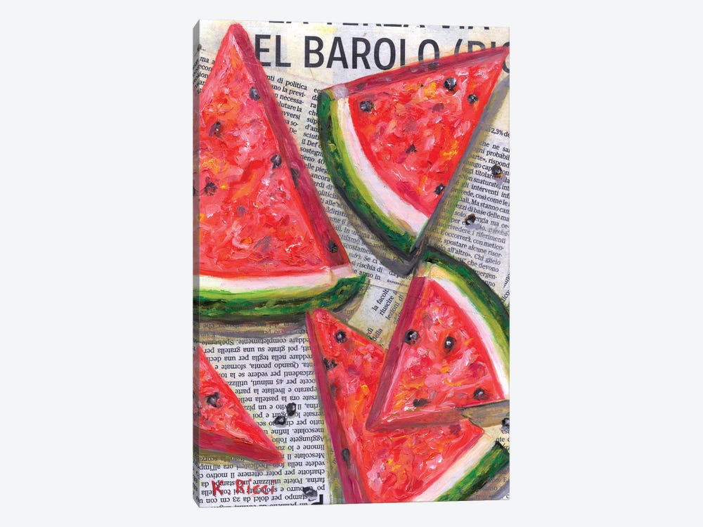 Watermelon Slices On Newspaper by Katia Ricci 1-piece Canvas Artwork