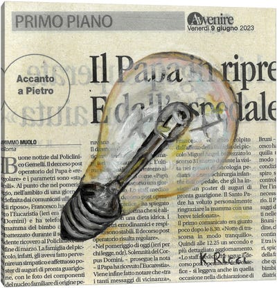 Light Bulb On Newspaper Canvas Art Print - Katia Ricci