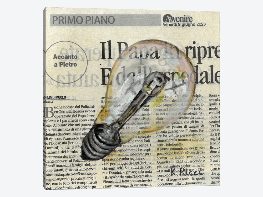 Light Bulb On Newspaper by Katia Ricci 1-piece Art Print