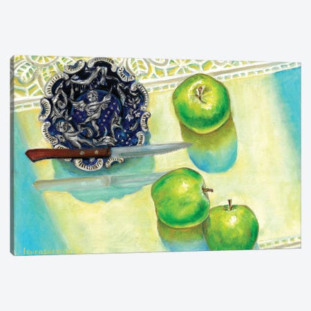 Still Life With Plate, Apples And Knife Canvas Print #RCI18} by Katia Ricci Art Print