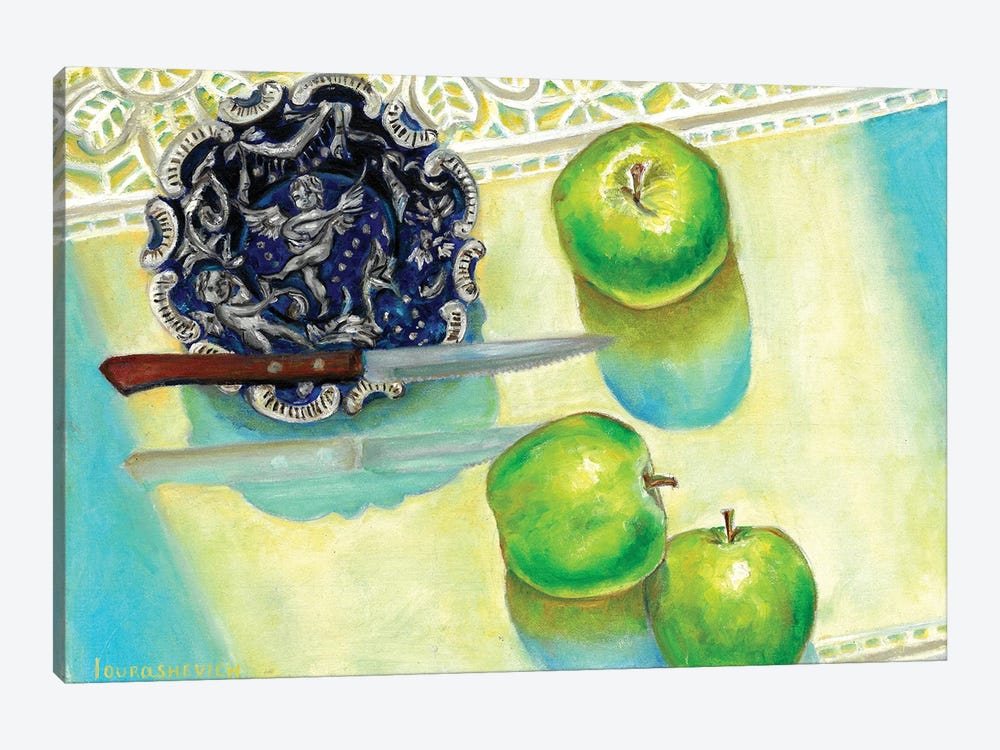 Still Life With Plate, Apples And Knife by Katia Ricci 1-piece Canvas Artwork