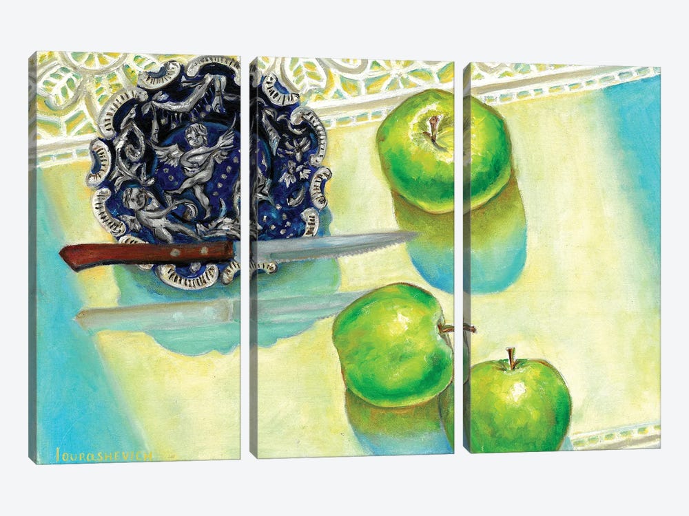 Still Life With Plate, Apples And Knife by Katia Ricci 3-piece Canvas Art
