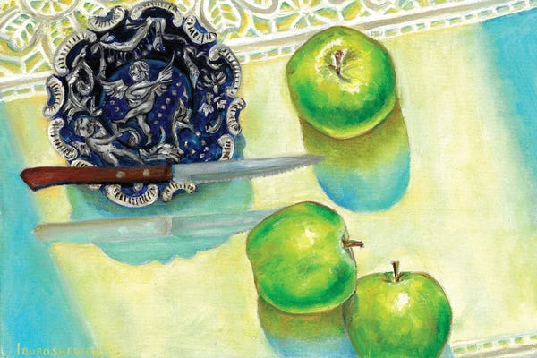 Apples: Still Life With Plate, Apples And Knife by Katia Ricci
