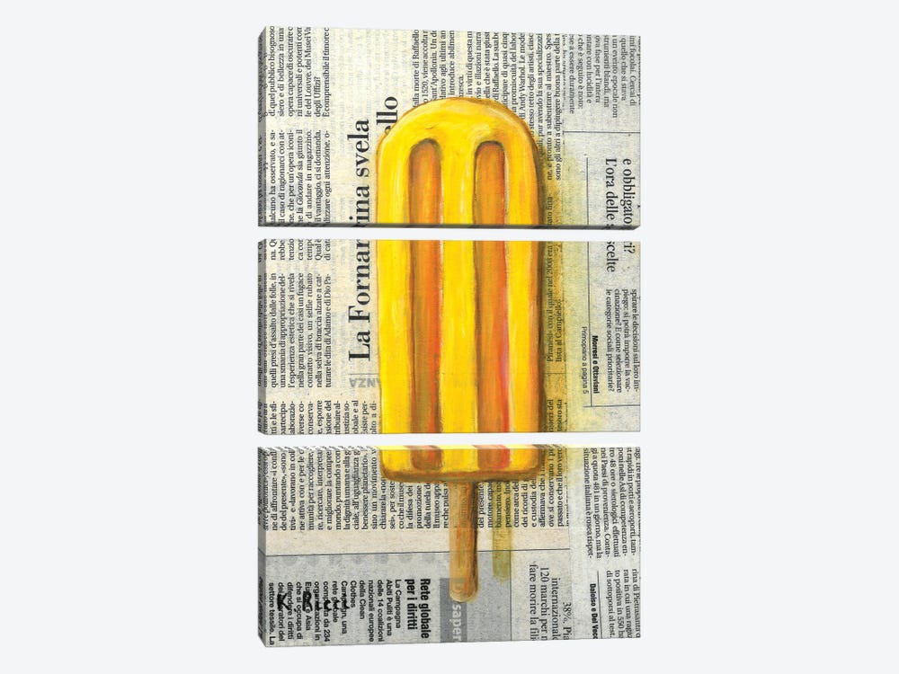 Popsicle On Newspaper by Katia Ricci 3-piece Canvas Print