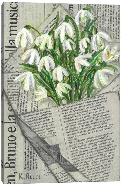 Snowdrops In Newspaper Bag Canvas Art Print - Katia Ricci