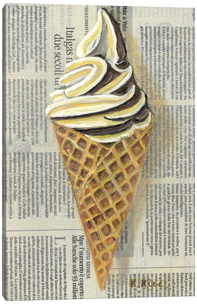 Ice Cream On Newspaper Canvas Art Print - Katia Ricci