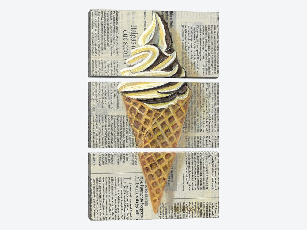 Ice Cream On Newspaper by Katia Ricci 3-piece Canvas Art Print