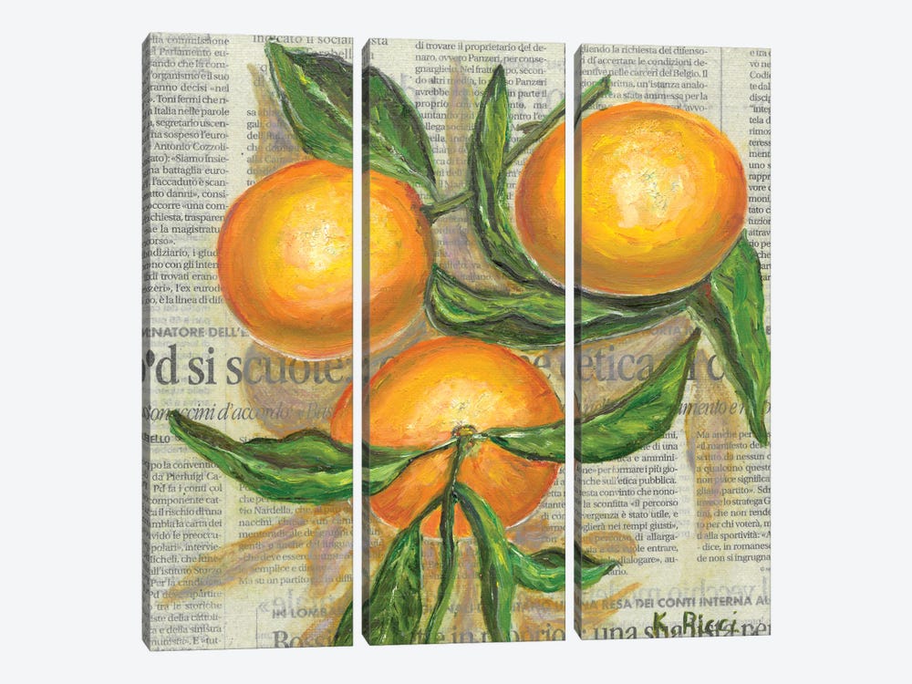 Oranges On Newspaper by Katia Ricci 3-piece Canvas Art