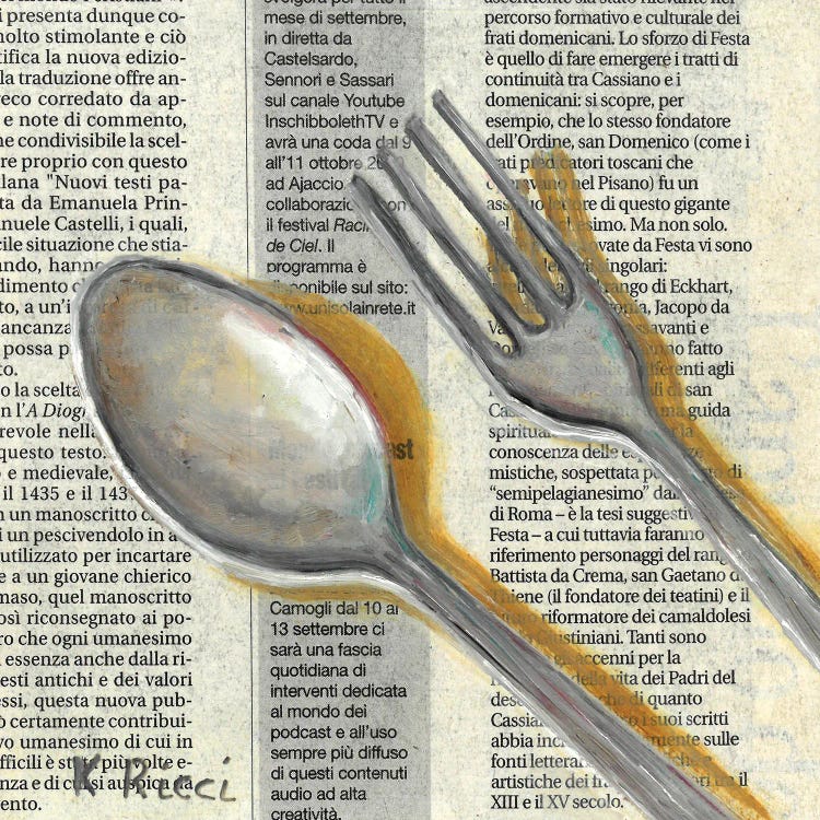 Fork And Spoon On Newspaper by Katia Ricci wall art