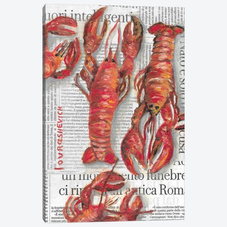 Lobsters On Newspaper Canvas Print #RCI26} by Katia Ricci Art Print