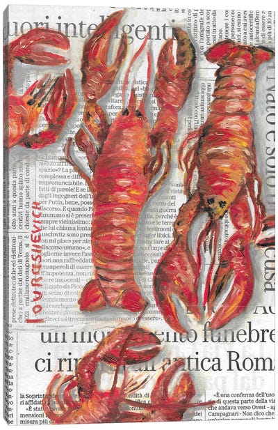 Lobsters On Newspaper Canvas Art Print - Lobster Art