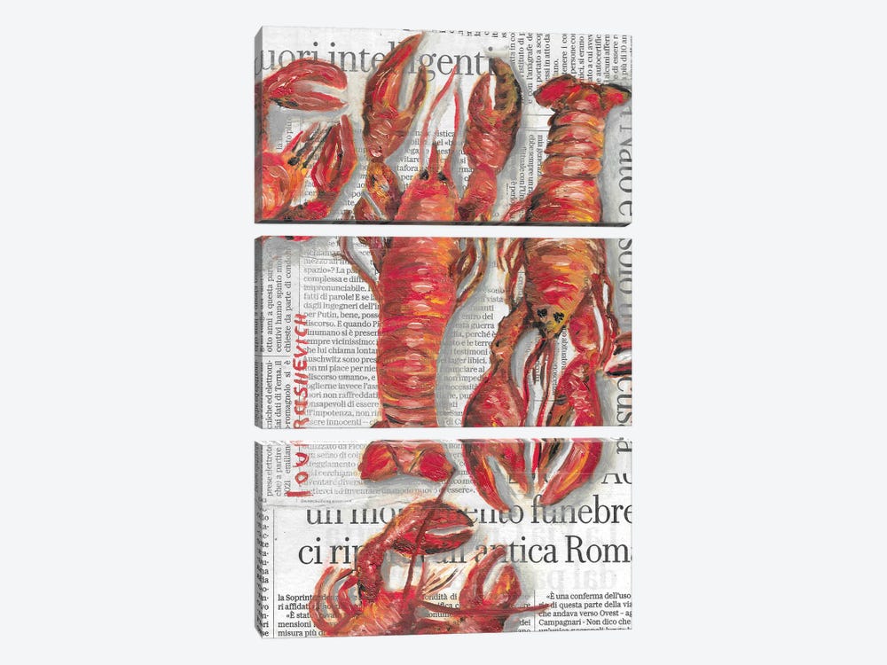 Lobsters On Newspaper by Katia Ricci 3-piece Canvas Print