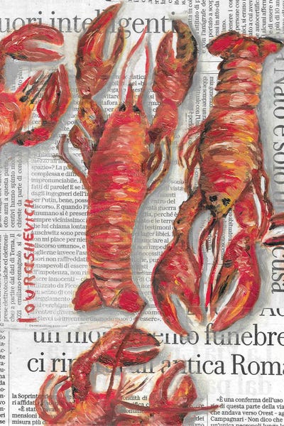 Lobsters: Lobsters On Newspaper by Katia Ricci