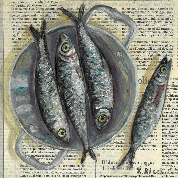 Fishes In A Pan On Newspaper