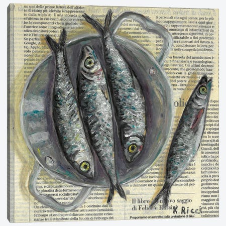 Fishes In A Pan On Newspaper Canvas Print #RCI27} by Katia Ricci Art Print