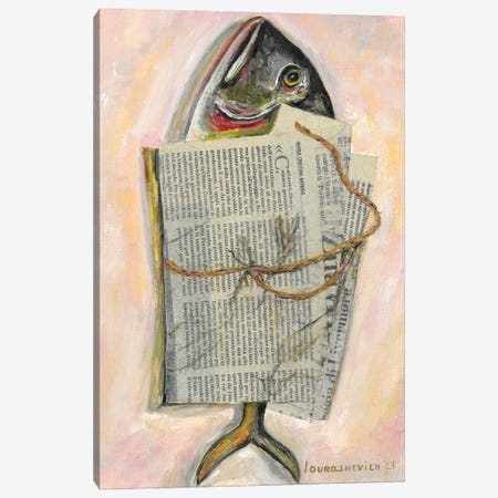 Fish Wrapped In Newspaper Canvas Print #RCI29} by Katia Ricci Canvas Artwork