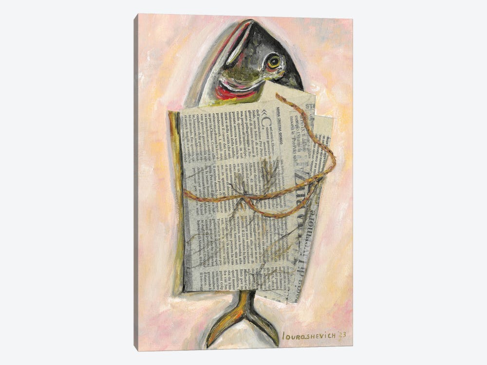 Fish Wrapped In Newspaper by Katia Ricci 1-piece Canvas Art