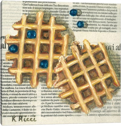 Waffles On Newspaper Canvas Art Print - Katia Ricci
