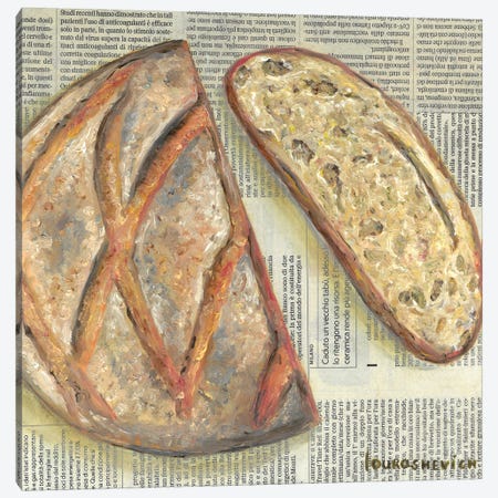 Bread Loaf On Newspaper Canvas Print #RCI30} by Katia Ricci Canvas Art Print