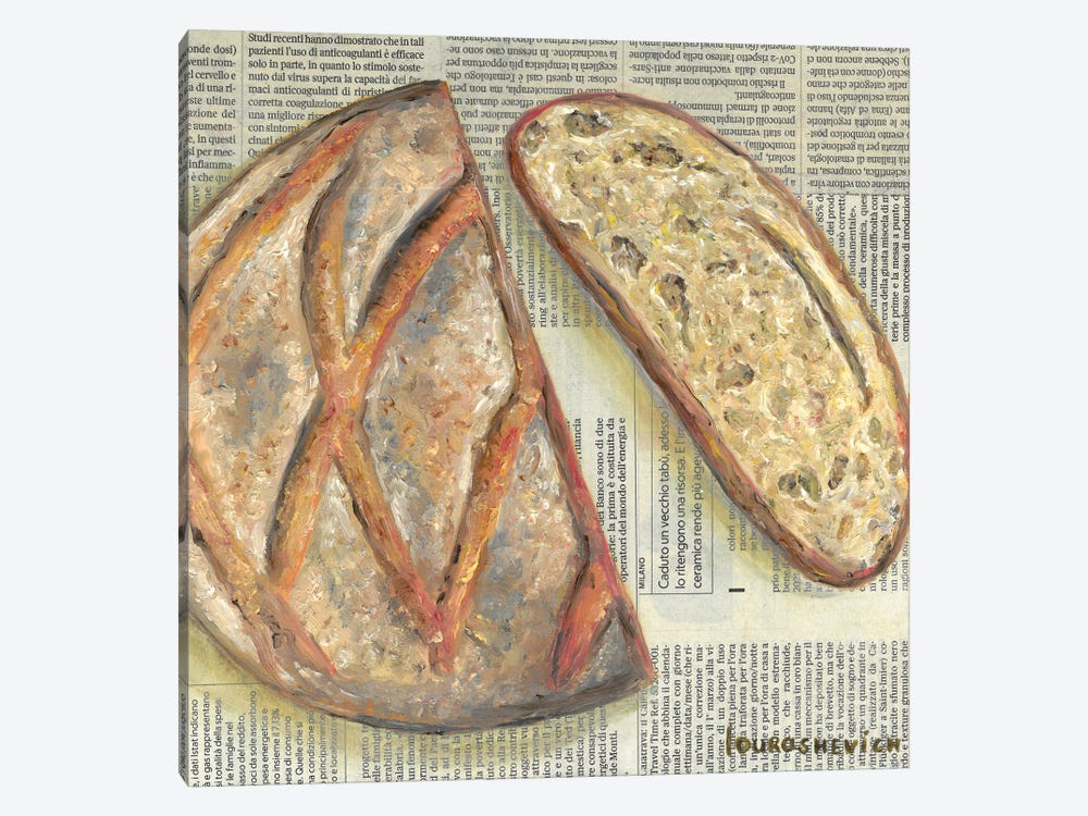 Bread Loaf On Newspaper by Katia Ricci 1-piece Canvas Wall Art
