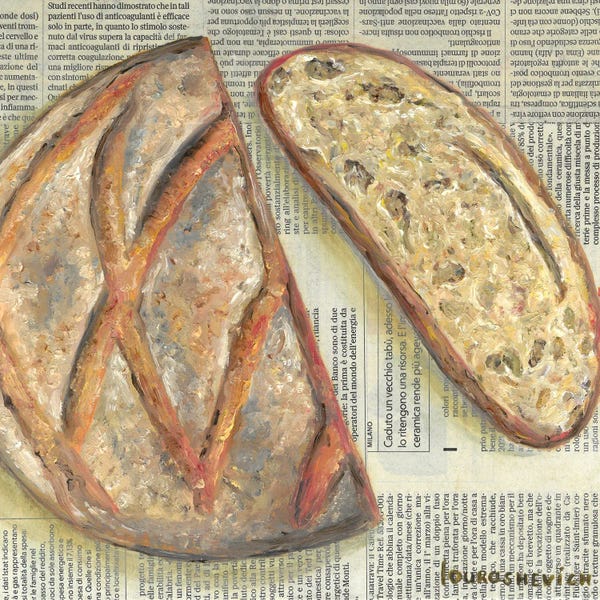 Kitchen: Bread Loaf On Newspaper by Katia Ricci