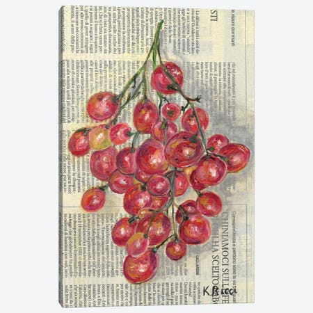 Red Grapes On Newspaper Canvas Print #RCI31} by Katia Ricci Canvas Art Print