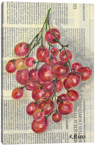Red Grapes On Newspaper Canvas Art Print - Katia Ricci