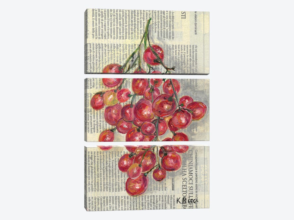 Red Grapes On Newspaper by Katia Ricci 3-piece Canvas Art Print