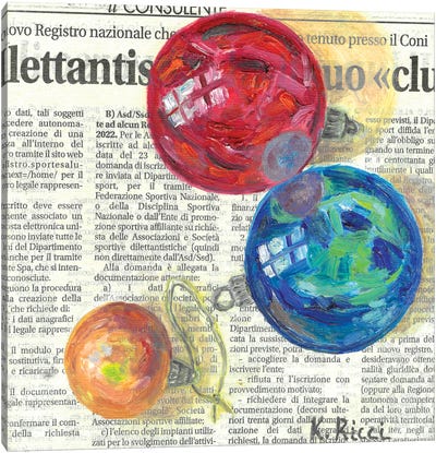 New Year Colored Balls On Newspaper Canvas Art Print - Katia Ricci