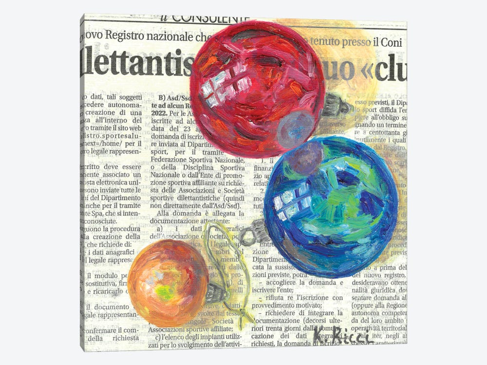 New Year Colored Balls On Newspaper by Katia Ricci 1-piece Canvas Art