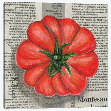Tomato On Newspaper Canvas Print #RCI33} by Katia Ricci Canvas Art Print