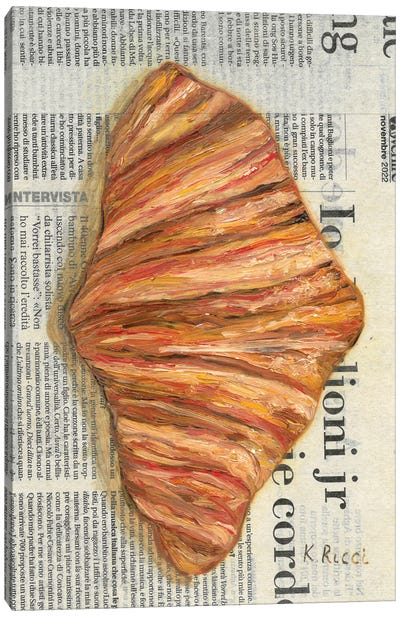 Croissant On Newspaper Canvas Art Print - French Cuisine Art
