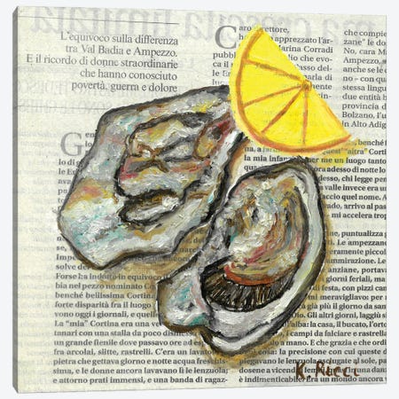 Oysters On Newspaper Canvas Print #RCI35} by Katia Ricci Canvas Art